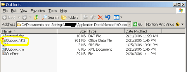 outlook nk2 file location